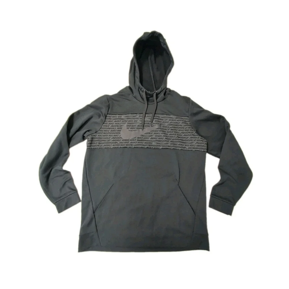 Nike Hoodie Sweatshirt Men L Black Swoosh Dri Fit Fleece Lined Active Streetwear